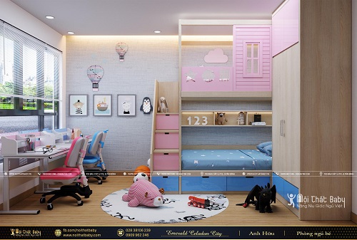 Thiết kế giường tầng cho bé trai và bé gái